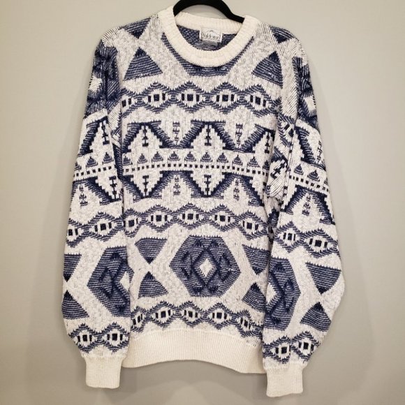 Vintage Blue and White Geometric Sweater - Picture 1 of 16